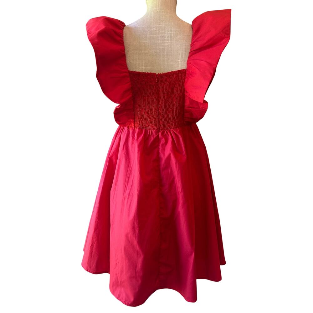 Entro Red Ruffle Sleeve Babydoll Dress Women’s Medium Puff Sleeve  NWT - Picture 5 of 10